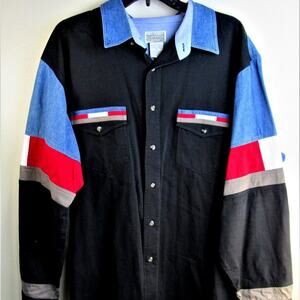 Express Rider Western Shirt 2XL Button Front Long Sleeve Color Block Cowboy